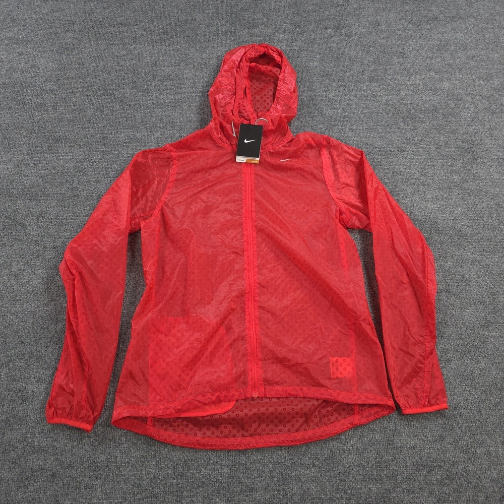 Nike Jacket Womens L Red Cyclone Vapor Running Windbreaker Polka Dot Shell NEW